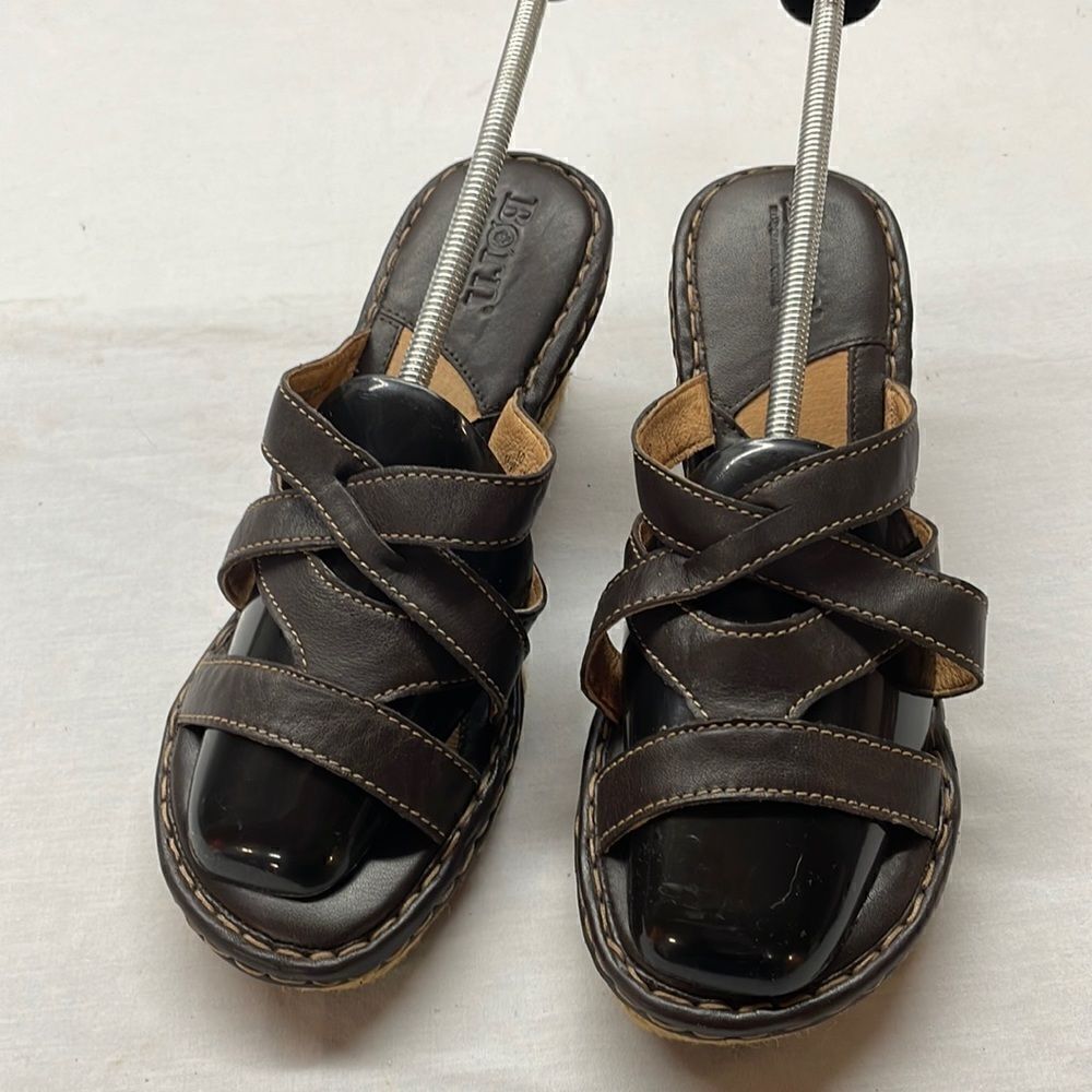 Born Wedge 61090 Strap Rope Sandals Size 10 Brown